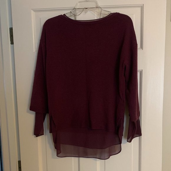 Ann Taylor Eggplant color Layered Sweater with Chiffon Liner - Picture 4 of 9